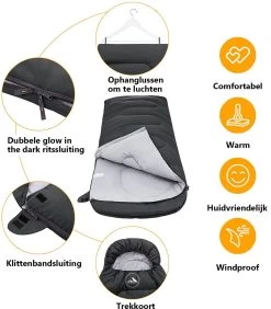 HikeMeister Mummy Slaapzak 1600 Gram - Kamperen - Zwart - Ca. 220 X 80 Cm - Met Binnenzak - Comfortzone: 0-15 Graden - Draagtas -Sport Buiten 1051x1200