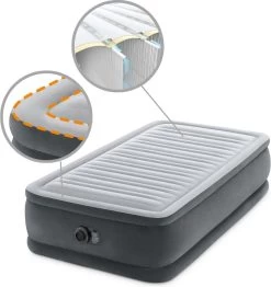 Intex Luchtbed - 1-Persoons - 99 X 191 X 46 Cm - Grijs - Met Ingebouwde Pomp, Hoeslaken Zwart En Reparatieset -Sport Buiten 1133x1200