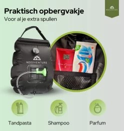 Needventure Solar Douche - Camping Douchezak - Buiten Douche - Tuindouche - Inclusief Thermometer - Waterzak Met Douchekop - 20L - Zwart -Sport Buiten 1140x1200 2