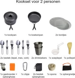 Hikr® Camping Pannenset - Complete 22-delige Kookset - Lichtgewicht - Kookgerei Servies - Outdoor - BPA-vrij - Keukengerei Set -Sport Buiten 1144x1200