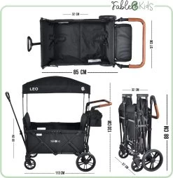 FableKids LEO X2 Lite Opvouwbare Handkar Met Dak Onyx Zwart -Sport Buiten 1167x1200 1