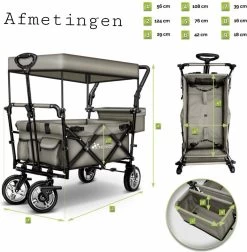 Wildebeest Bolderkar Opvouwbaar Grijs - Bolderwagen Met Kinder Zitje - Bolderkarren - Handkar Grijs - Opvouwbaar Transportwagen - Transportkar - Handkar Tuin Trolley Met Dak Transport Trolley XXL -Sport Buiten 1175x1200 1