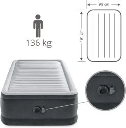 Intex Luchtbed - 1-Persoons - 99 X 191 X 46 Cm - Grijs - Met Ingebouwde Pomp, Hoeslaken Zwart En Reparatieset -Sport Buiten 1177x1200