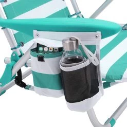 Strandstoel Met Afneembare Hoofdsteun, Draagbare Klapstoel, Campingstoel, Rugleuning Tot 180° Verstelbaar, Met Bekerhouder En Zijvak, Groene En Witte Strepen GCB62JW -Sport Buiten 1199x1200