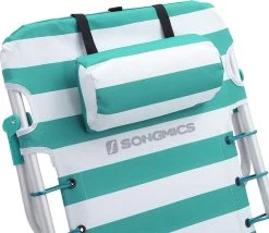 Strandstoel Met Afneembare Hoofdsteun, Draagbare Klapstoel, Campingstoel, Rugleuning Tot 180° Verstelbaar, Met Bekerhouder En Zijvak, Groene En Witte Strepen GCB62JW -Sport Buiten 1200x1038