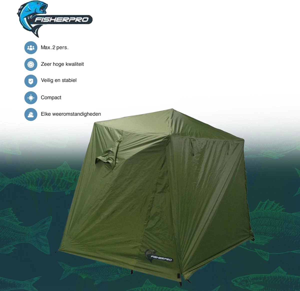 FisherPro Karpertent Met Stormcover – Vistent – Tent - Bescherming Tegen Zon En Wind – 100% Waterdichte Stormhoes – Met Handige Meeneemtas – Ook Geschikt Als Strandtent Of Festivaltent – Extra Veiligheid En Warmte Door Stormcover 16 FisherPro Karpertent Met Stormcover – Vistent – Tent - Bescherming Tegen Zon En Wind – 100% Waterdichte Stormhoes – Met Handige Meeneemtas – Ook Geschikt Als Strandtent Of Festivaltent – Extra Veiligheid En Warmte Door Stormcover - Afbeelding 14
