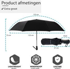 Beefree - Automatische King-size Stormparaplu Ø 123 Cm - Zwart -Sport Buiten 1200x1177