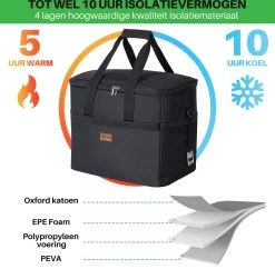 Packaway 4 Laags Geïsoleerde Koeltas - Lunchtas 40 Liter - Zwart -Sport Buiten 1200x1178