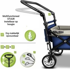 Tresko- Bolderkar, Grijs, Opvouwbaar, Met Dakje, Geschikt Tot 80 Kg - Bolderwagen - Kinderenvervoer - Bolderkarren - Tuinkar - Kinderwagen -Sport Buiten 1200x1182