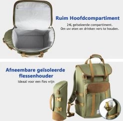 Cabinmax Koeltas - Koelrugzak - Picknick - Picknicktas Met Flessenhouder - Koelrugtas 24L - Olive Green -Sport Buiten 1200x1183
