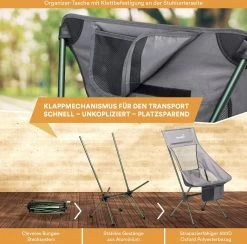 Skandika Campingstoel Compact SET – Campingstoelen – Campingstoel Tot 150 Kg Belastbaar - Kampeerstoel, Visstoel, Kleine Pakmaat, Opvouwbaar, Stabiel, Licht, Comfortabel Gepolsterd – Draagtas Meegeleverd – Vouwstoel – Kampeermeubelen – Grijs -Sport Buiten 1200x1184 1