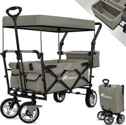 Tresko- Bolderkar, Grijs, Opvouwbaar, Met Dakje, Geschikt Tot 80 Kg - Bolderwagen - Kinderenvervoer - Bolderkarren - Tuinkar - Kinderwagen -Sport Buiten 1200x1192