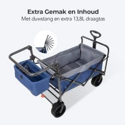 LifeGoods Bolderkar - Opvouwbaar - Tot 120KG - 103L - Extra Draagtas En Duwstang - Wasbaar Polyester - 98x45cm - Blauw/Grijs -Sport Buiten 1200x1200 124