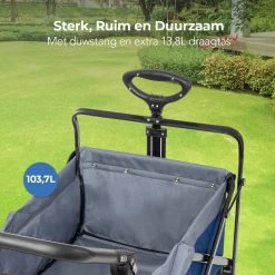 LifeGoods Bolderkar - Opvouwbaar - Tot 120KG - 103L - Extra Draagtas En Duwstang - Wasbaar Polyester - 98x45cm - Blauw/Grijs -Sport Buiten 1200x1200 130