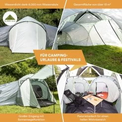 Skandika Bern 4 Koepeltent - Koepeltent - Tenten - 4 Persoons Kampeertent Met Panoramisch Dakraam, 2 Slaapcabines, Grondzeil, 210 Cm Stahoogte, Waterdicht, 4000 Mm Waterkolom - Grote Outdoor Familie Tent, Kampeertent - Grijs -Sport Buiten 1200x1200 148