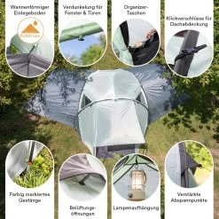 Skandika Bern 4 Koepeltent - Koepeltent - Tenten - 4 Persoons Kampeertent Met Panoramisch Dakraam, 2 Slaapcabines, Grondzeil, 210 Cm Stahoogte, Waterdicht, 4000 Mm Waterkolom - Grote Outdoor Familie Tent, Kampeertent - Grijs -Sport Buiten 1200x1200 151