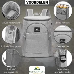 Needventure Koeltas - Lunchtas - Koelrugtas - Picknicktas - 20 Liter - Flessenhouder - Bieropener - Grijs -Sport Buiten 1200x1200 168