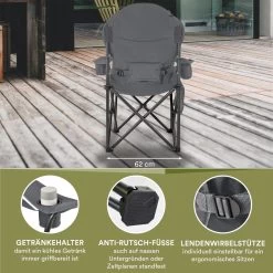 Skandika Relax Comfort Campingstoel - Campingstoel Opvouwbaar - Comfortabele Klapstoel Met Drinkhouder En Koelvak, Tot Max. 160 Kg, Opvouwbaar, Lichtgewicht | Vouwstoel Voor Kamperen, Camping, Festival, Vissen – Grijs -Sport Buiten 1200x1200 243