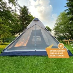Skandika Tipi Kotona Air Opblaasbare Tent – Opblaasbare Tenten - 4 Persoons Tipi Tent – Tenten - Campingtent – Ingenaaide Tentvloer – Muggengaas – 260 Cm Stahoogte – 490 X 370 X 260 (L X B X H) – Outdoor, Camping, Tuin – Luchttent - Kamperen - Beige -Sport Buiten 1200x1200 260