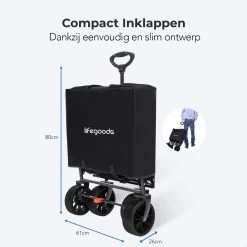 LifeGoods Bolderkar - Opvouwbaar - Tot 120KG - 103L - Extra Draagtas En Duwstang - Wasbaar Polyester - 98x45cm - Zwart/Grijs -Sport Buiten 1200x1200 301