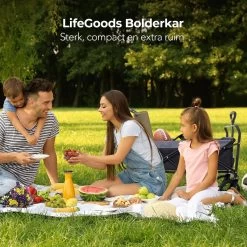 LifeGoods Bolderkar - Opvouwbaar - Tot 120KG - 103L - Extra Draagtas En Duwstang - Wasbaar Polyester - 98x45cm - Zwart/Grijs -Sport Buiten 1200x1200 307