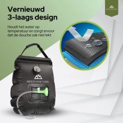 Needventure Solar Douche - Camping Douchezak - Buiten Douche - Tuindouche - Inclusief Thermometer - Waterzak Met Douchekop - 20L - Zwart -Sport Buiten 1200x1200 315