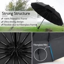 Beefree Automatische MONSTER Stormparaplu Met 16 Panelen Ø 104 Cm - Zwart -Sport Buiten 1200x1200 384