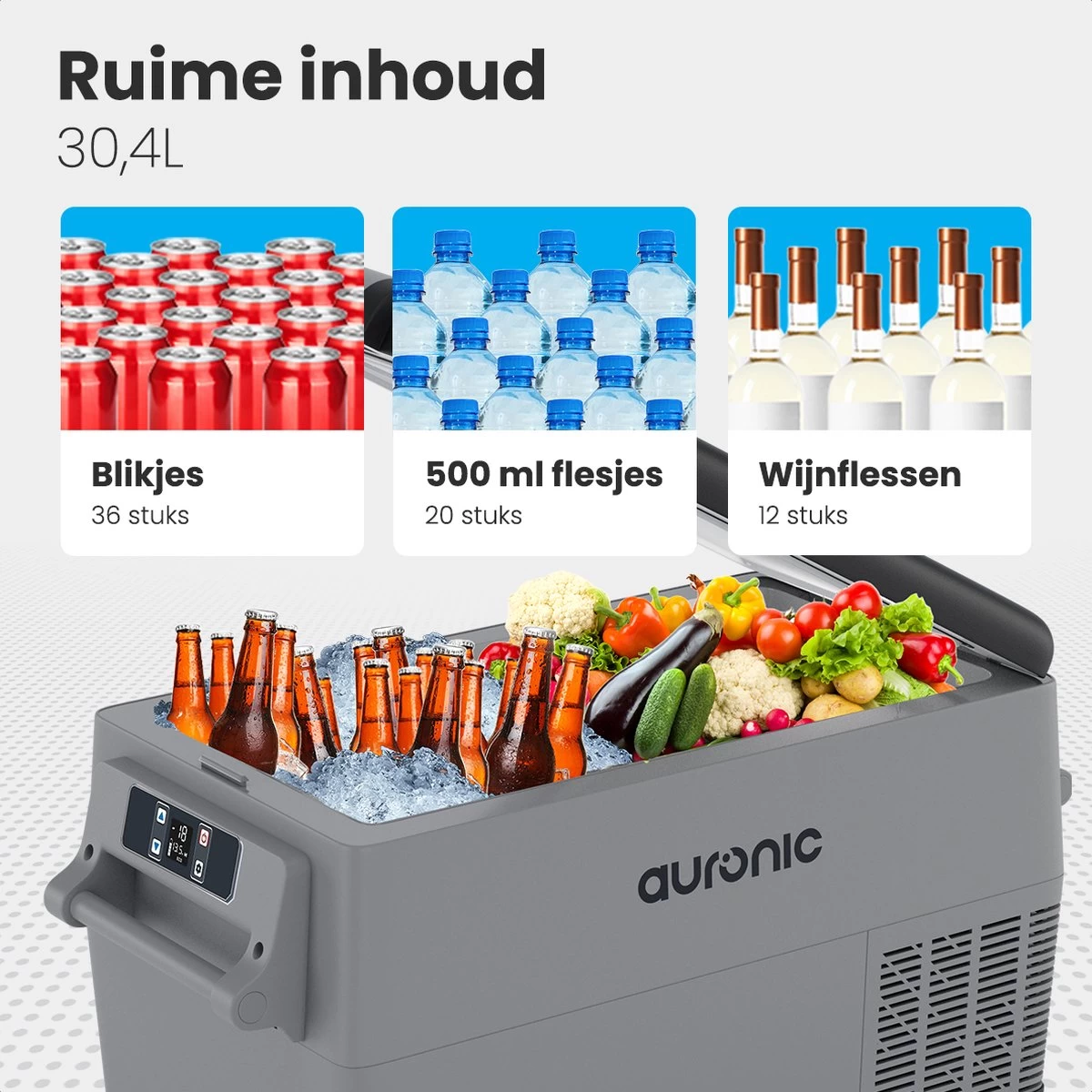 Auronic Elektrische Koelbox - 30.4L - Compressor - 12V En 240V - Grijs 9 Auronic Elektrische Koelbox - 30.4L - Compressor - 12V En 240V - Grijs - Afbeelding 7