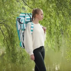 Strandstoel Met Afneembare Hoofdsteun, Draagbare Klapstoel, Campingstoel, Rugleuning Tot 180° Verstelbaar, Met Bekerhouder En Zijvak, Groene En Witte Strepen GCB62JW -Sport Buiten 1200x1200 71