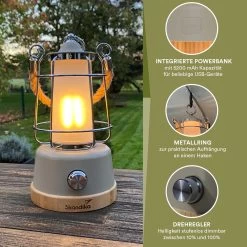 Skandika Kiruna LED-Lamp – Tentlampen – Campinglampen – Buiten Lantaarn – Buitenverlichting – Buiten Lamp - Retro Outdoor Camping Lamp Met Powerbank, Traploos Dimbaar, Draadloos, Oplaadbare Batterij, USB, Warm En Koud Wit, 75h Lichtduur – Beige -Sport Buiten 1200x1200 90