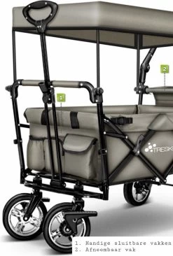 Wildebeest Bolderkar Opvouwbaar Grijs - Bolderwagen Met Kinder Zitje - Bolderkarren - Handkar Grijs - Opvouwbaar Transportwagen - Transportkar - Handkar Tuin Trolley Met Dak Transport Trolley XXL -Sport Buiten 810x1200