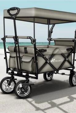 Wildebeest Bolderkar Opvouwbaar Grijs - Bolderwagen Met Kinder Zitje - Bolderkarren - Handkar Grijs - Opvouwbaar Transportwagen - Transportkar - Handkar Tuin Trolley Met Dak Transport Trolley XXL -Sport Buiten 812x1200