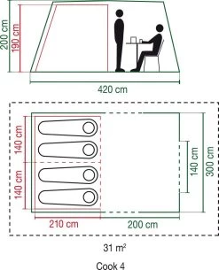 Coleman Cook 4 Tunneltent - Familietent - 4-Persoons - Groen -Sport Buiten 971x1200